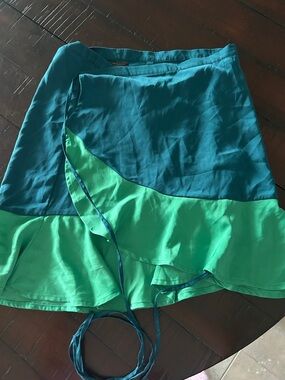 summersalt Teal and Green Asymmetrical Ruffle Wrap Skirt/coverup